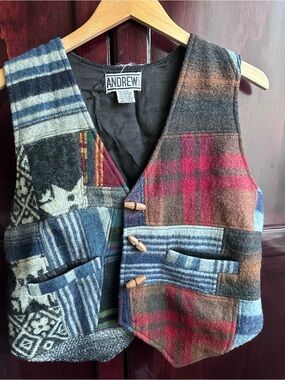 Vintage 80s 90s Patchwork Vest in Multicolor Plaid